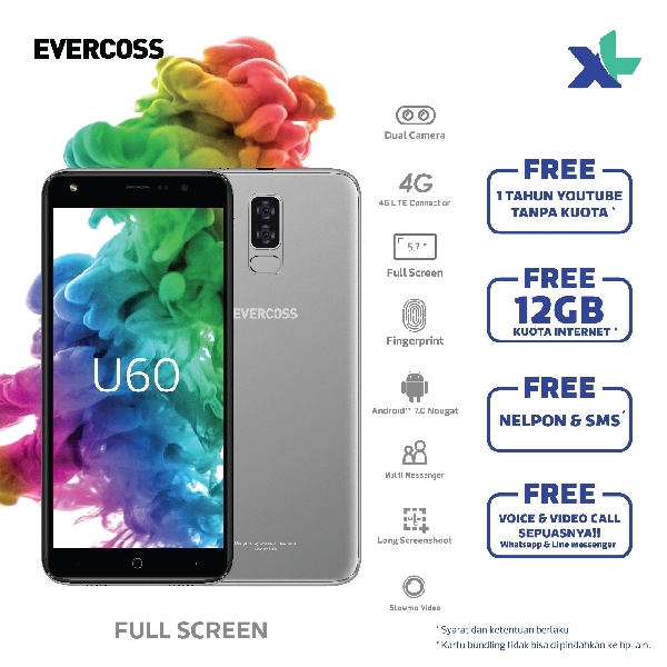 Evercoss U60, Smartphone Lokal Pertama dengan Layar 18:9