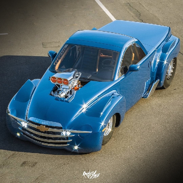 Modifikasi Rendering Chevy SSR Bergaya Hot Rod dan Mobil Drag