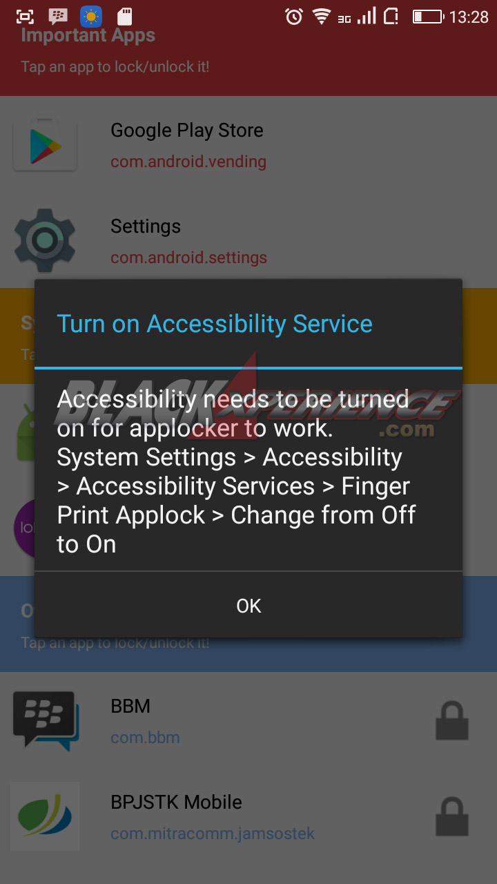 Accessibility harus diaktifkan Fingerprint AppLock (Real) dapat berjalan lancar