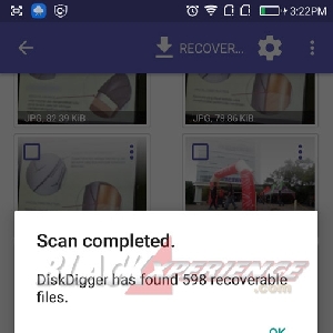 DiskDigger Saat selesai memindai foto yang terhapus