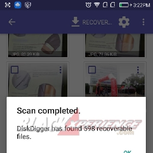 DiskDigger Saat selesai memindai foto yang terhapus