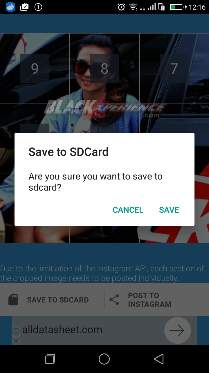 Klik save untuk menyimpan potongan gambar di SD card