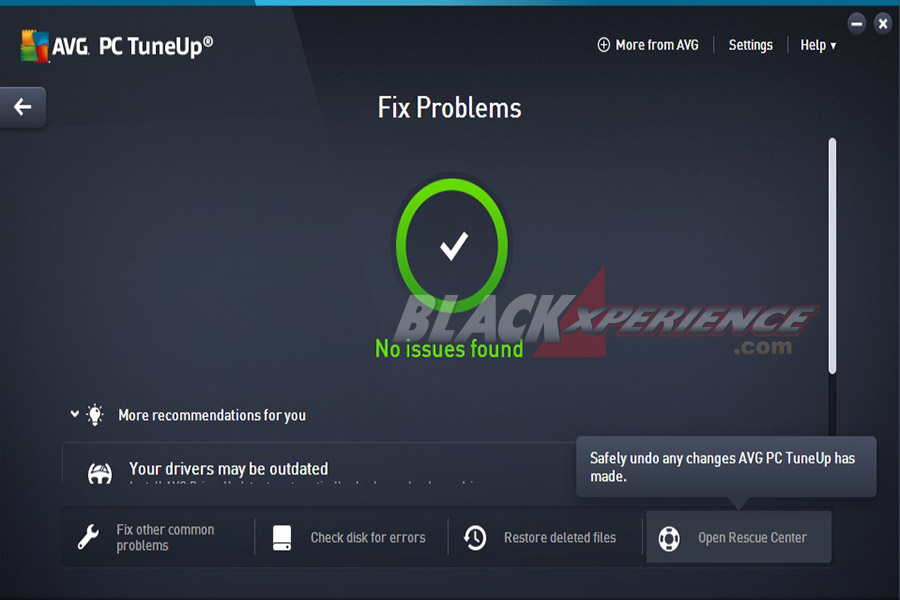 Menu Fix Problems AVG PC TuneUp