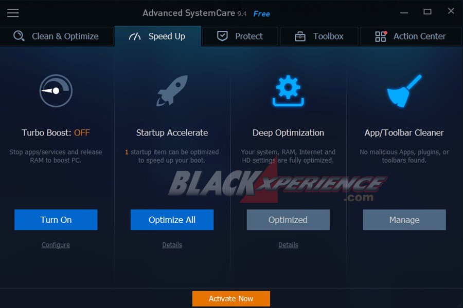 Menu Speed Up Advance System Care
