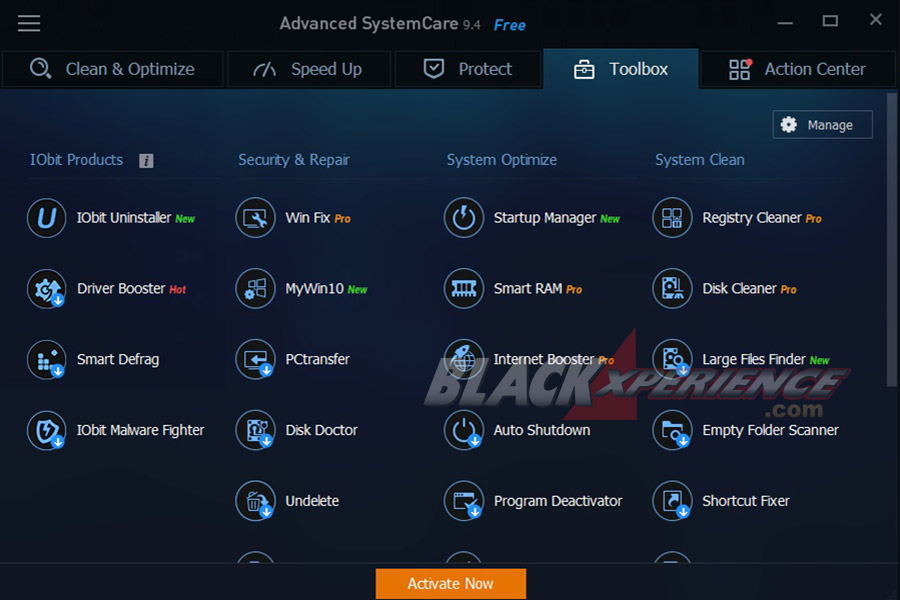 Menu Toolbox Advance System Care