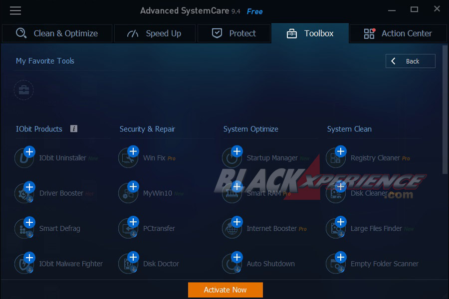 Menu Toolbox Manage Advance System Care