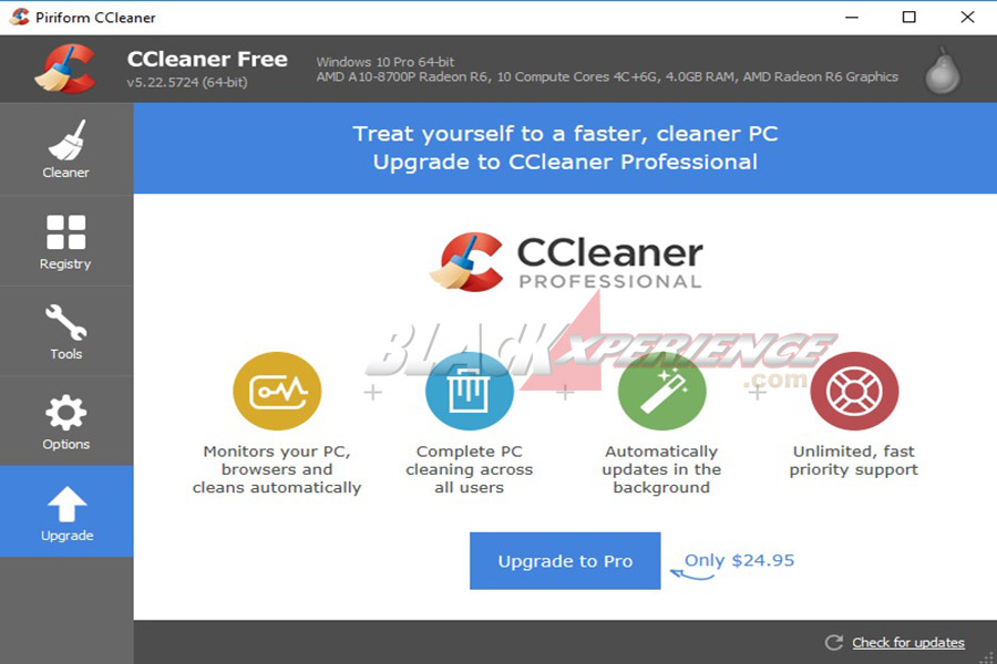 Menu Upgrade CC Cleaner