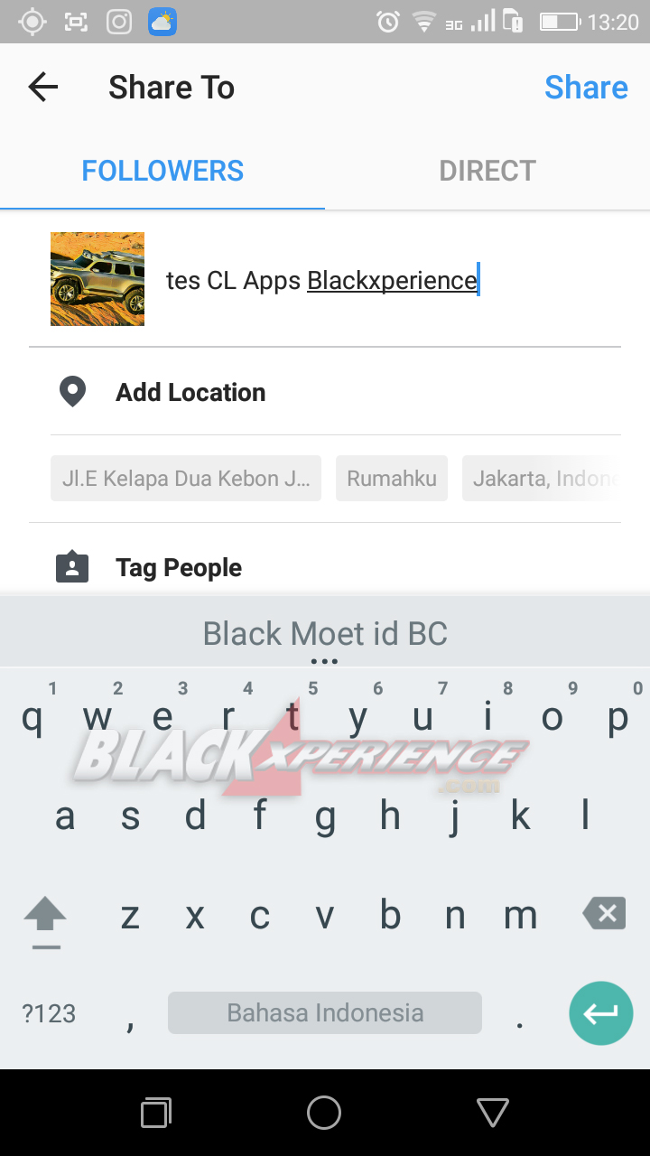 Share foto hasil polesan Prisma untuk mengunggahnya di Instagram 