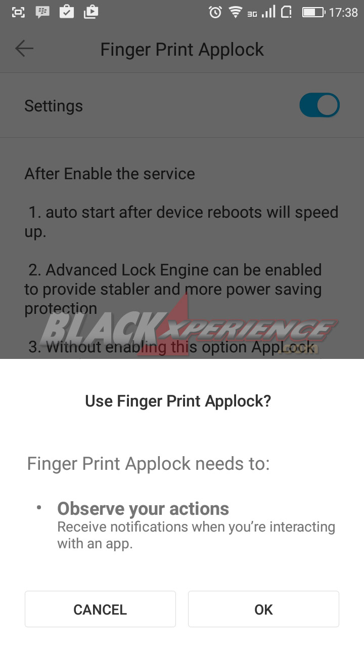 Tekan ok agar aplikasi Fingerprint AppLock dapat digunakan