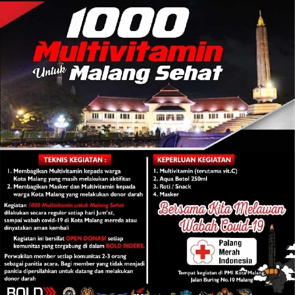 BMC Chapter Malang Gandeng Boldriders dan PMI, Sukseskan Gerakan 1000 Multivitamin untuk Malang Sehat
