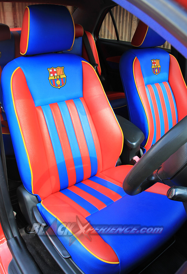 Jok kulit MB Tech juga bertema Barcelona