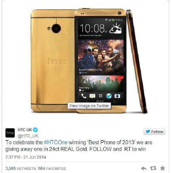 Rayakan kemenangan The Best Phone 2013, HTC One M7 Hadir dibalut emas 24 Karat